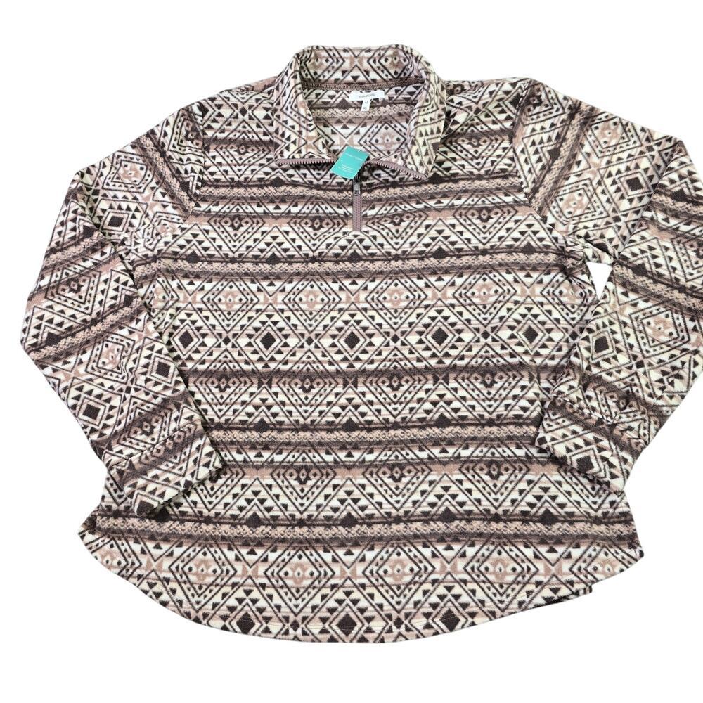 Maurices 1/4 Zip Aztec Fleece Jacket Women's XL‎ Brown Pullover Soft Boho New